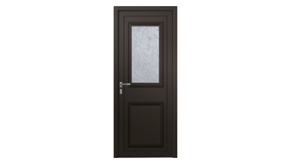 Porte d'entrée aluminium SERRANT Porte d'entrée marron avec grand espace vitré rectangulaire